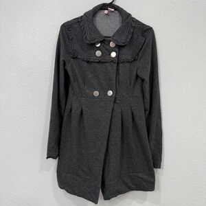 Stella Star Gray Ruffle Collar Double Breasted Cardigan Jacket Sweater Women's L